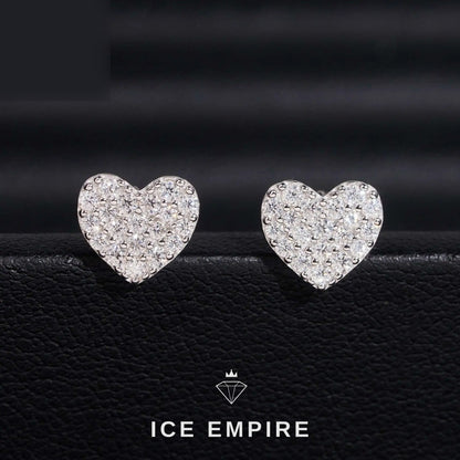 Iced Out Heart 925 Silver Moissanite Stud Earrings