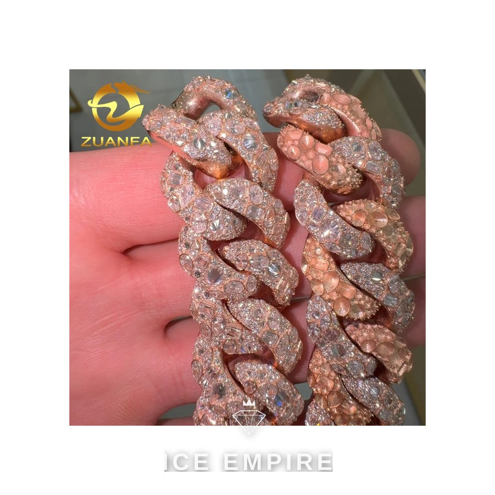 Iced Out Rose Gold Plated Moissanite Cuban Chain