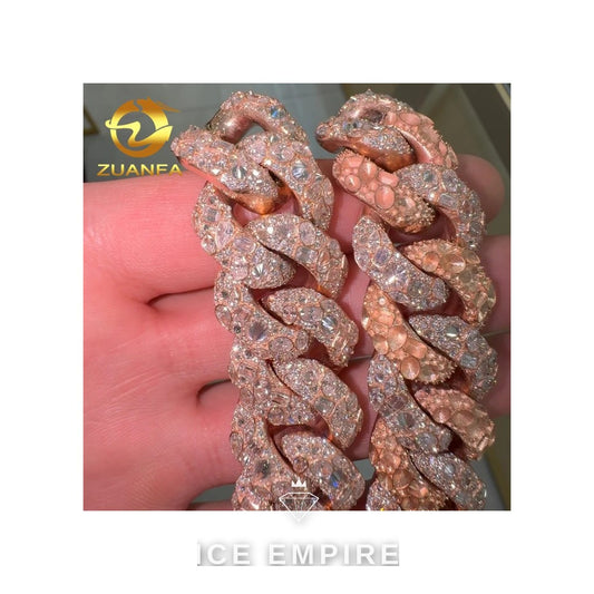 Iced Out Rose Gold Plated Moissanite Cuban Chain