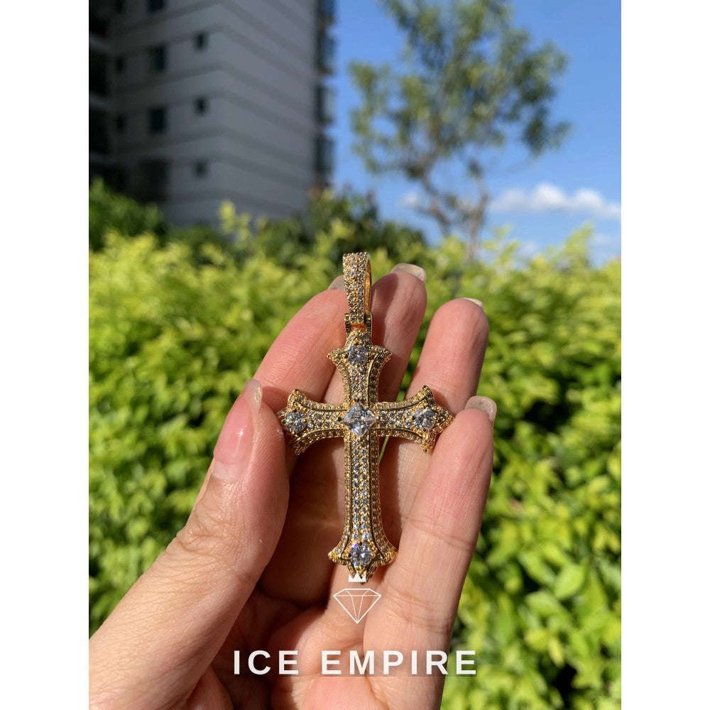Iced Out Cross Rose Gold Plated Moissanite Pendant