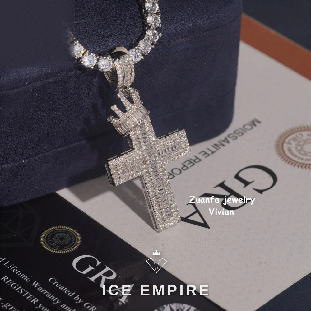 Iced Out Cross 925 Silver Pendant
