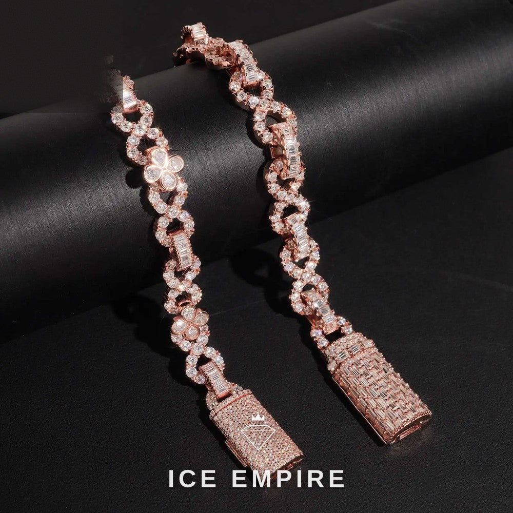 Iced Out Baguette Rose Gold Plated Moissanite Cuban Chain