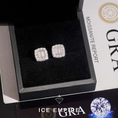 Iced Out Baguette 925 Silver Moissanite Stud Earrings