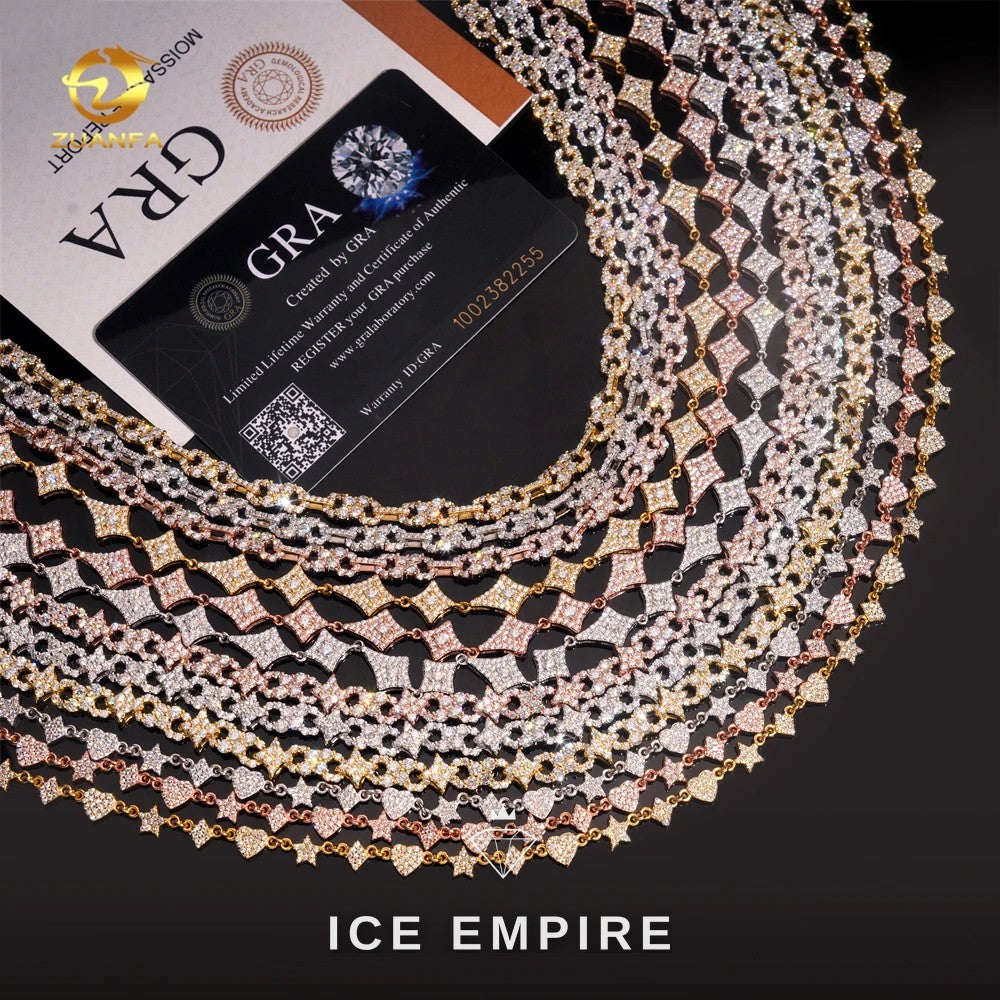 Iced Out Cluster Rose Gold Plated Moissanite Cuban Chain