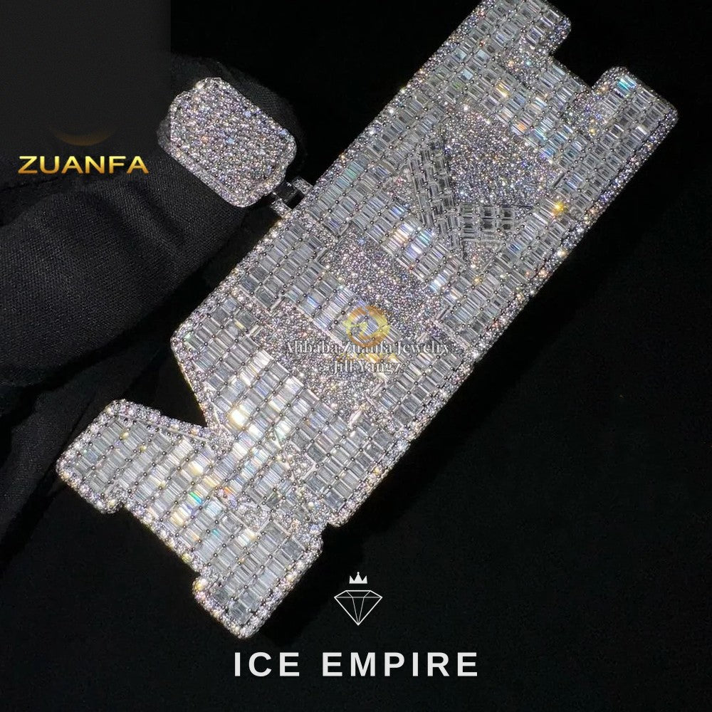 Iced Out Baguette 925 Silver Pendant