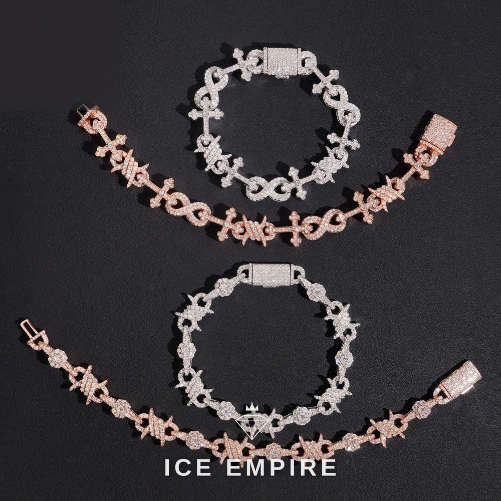 Iced Out Cross Rose Gold Plated Moissanite Tennis Bracelet
