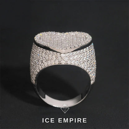 Iced Out Heart 925 Silver Moissanite Ring
