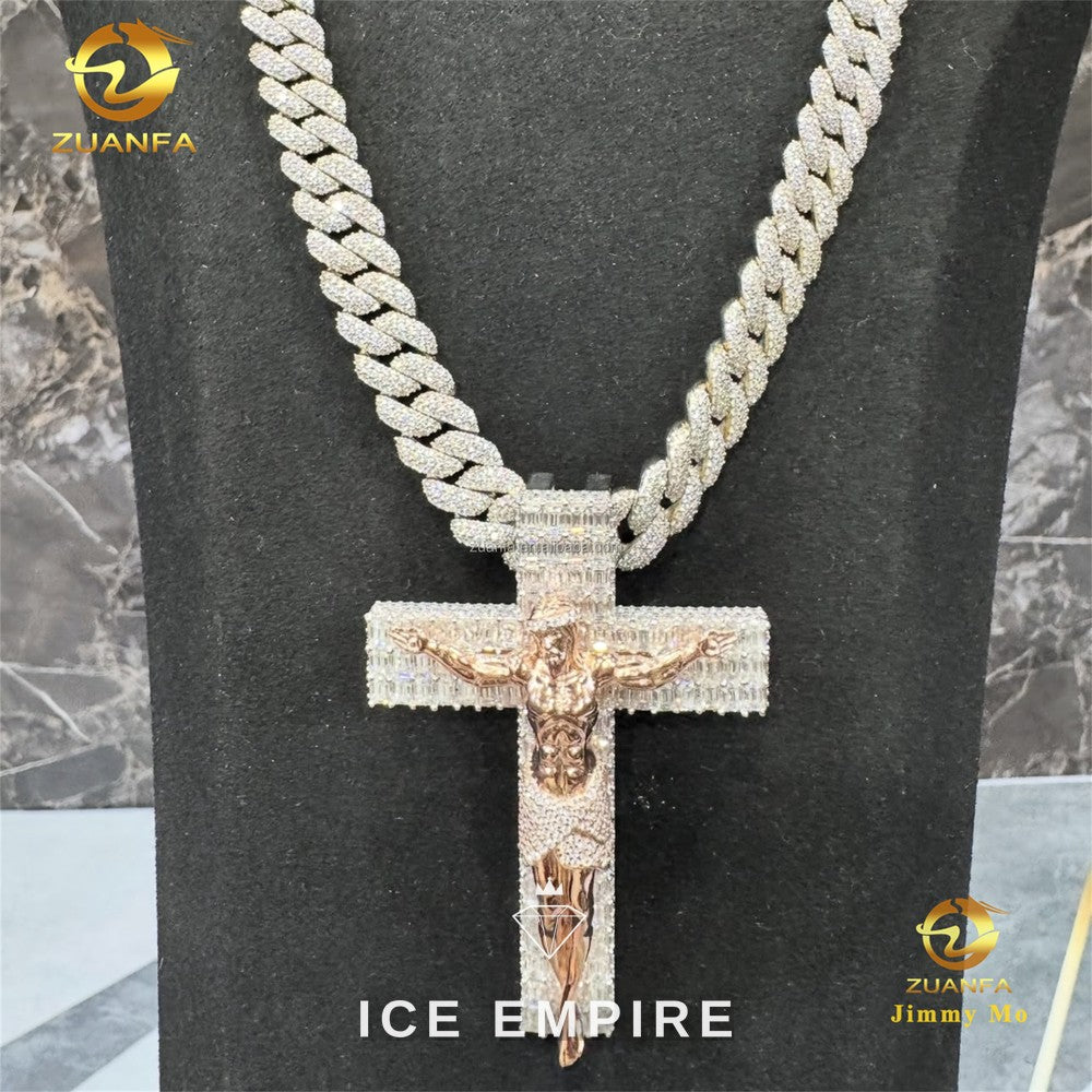 Iced Out Cross Rose Gold Moissanite Pendant