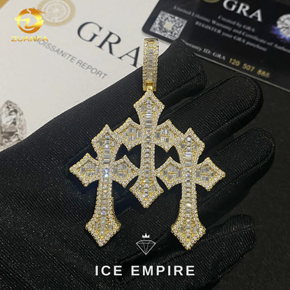 Iced Out Baguette Rose Gold Plated Moissanite Pendant