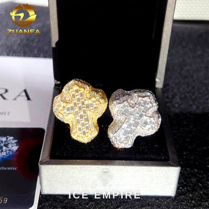 Iced Out Cross 925 Silver Moissanite Ring