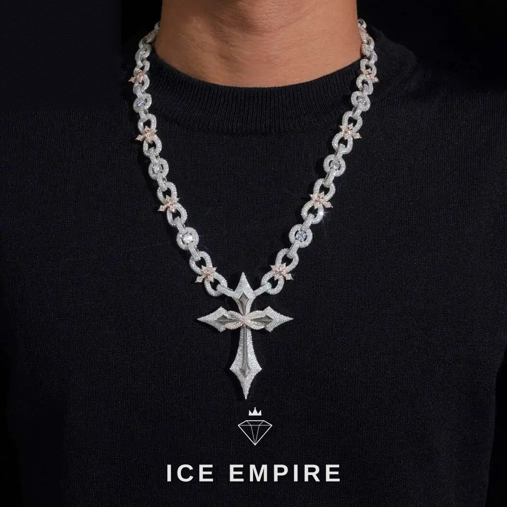 Iced Out Cross Rose Gold Moissanite Cuban Chain