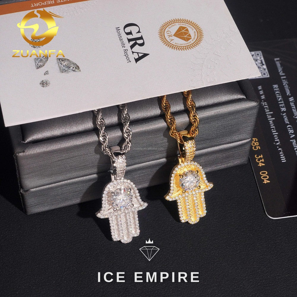 Iced Out 14K Gold Moissanite Pendant