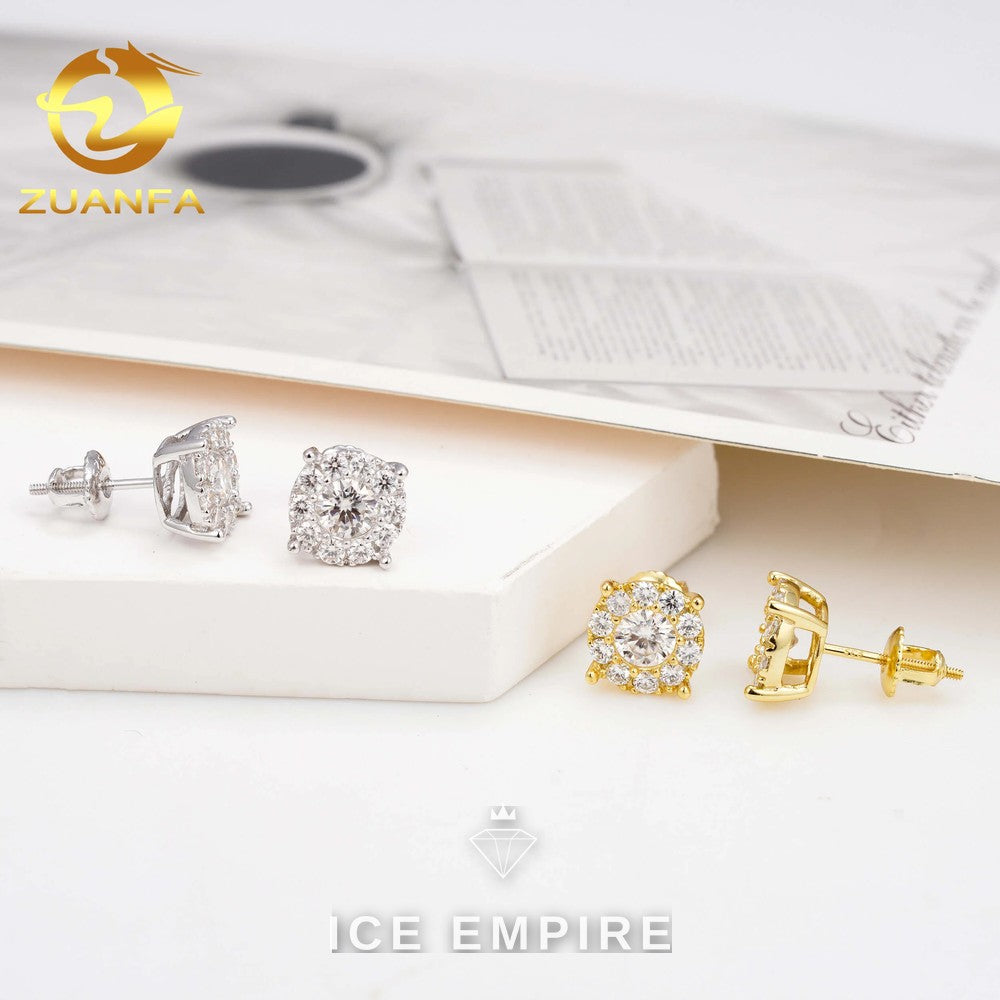 Iced Out Cluster Gold Plated Moissanite Stud Earrings