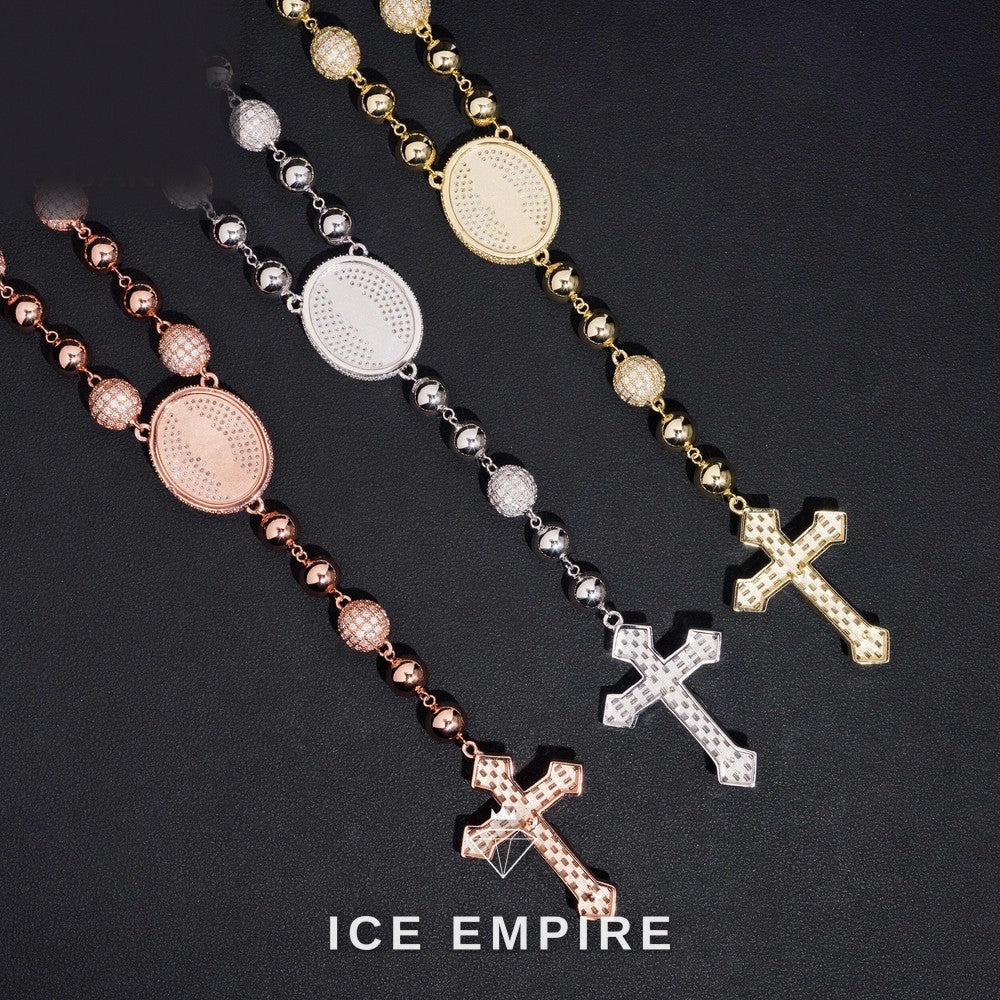 Iced Out Cross Rose Gold Plated Moissanite Cuban Chain