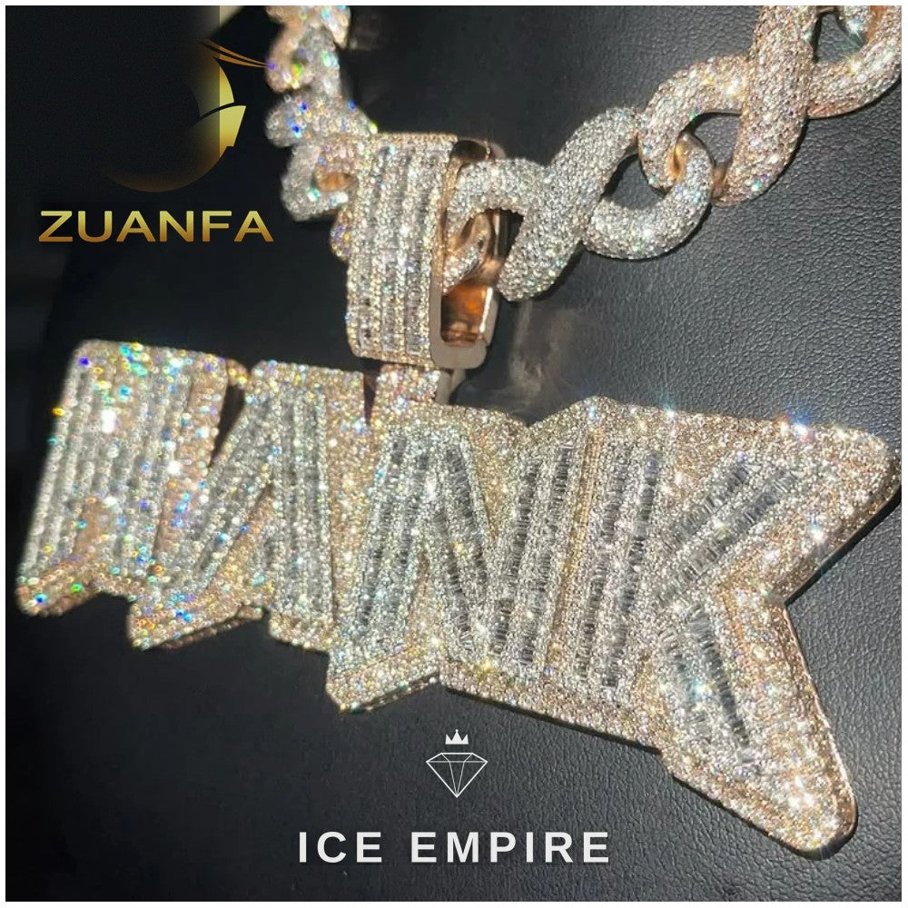 Iced Out Baguette Rose Gold Plated Moissanite Pendant