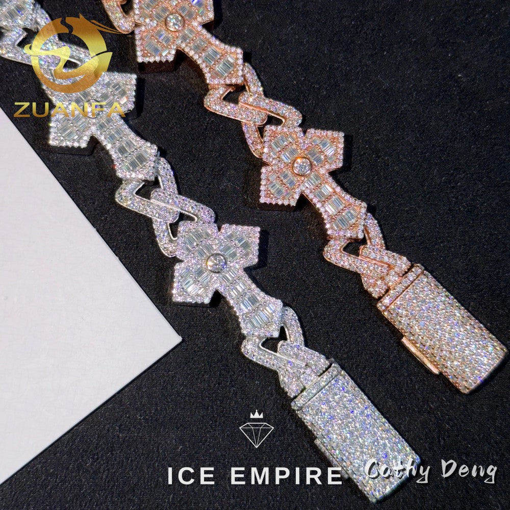 Iced Out Cross 925 Silver Moissanite Cuban Chain