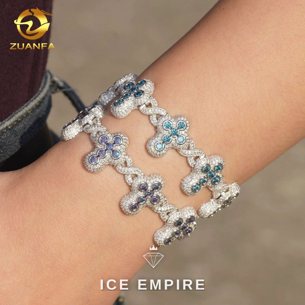 Iced Out Cross 925 Silver Moissanite Bracelet