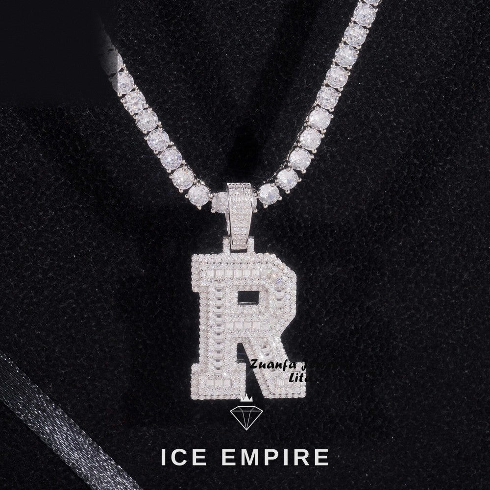 Iced Out Baguette 925 Silver Pendant