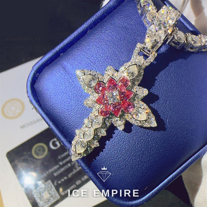 Iced Out Cross Rose Gold Plated Moissanite Pendant