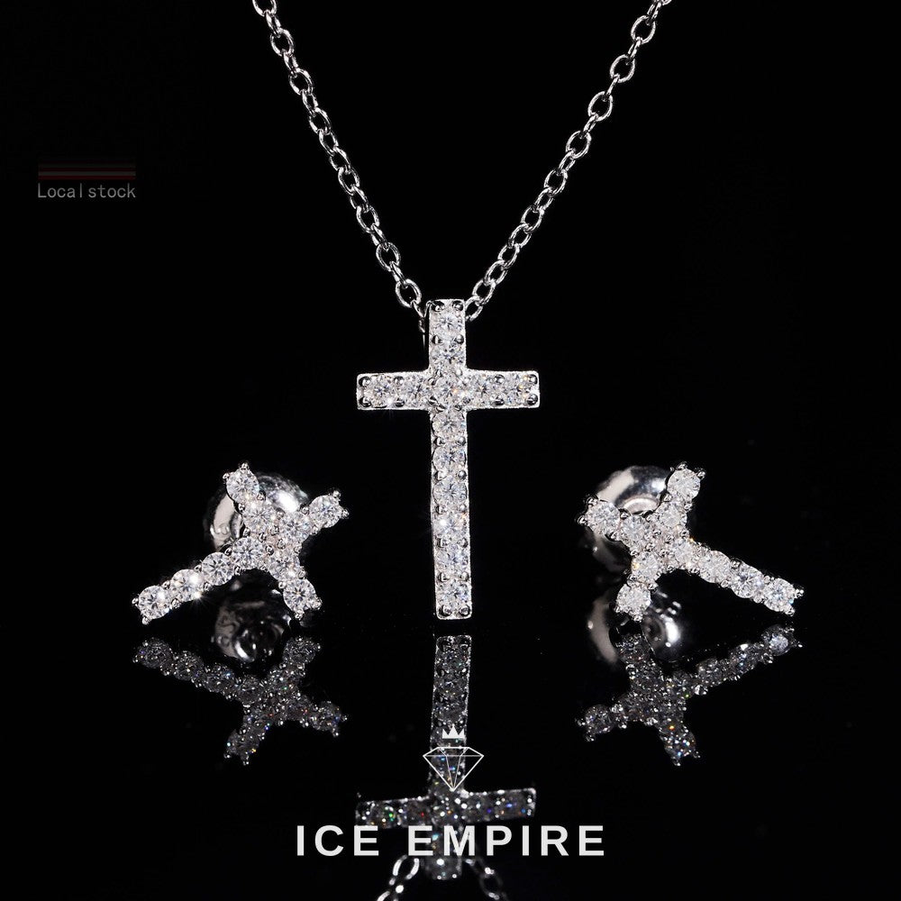 Iced Out Cross 925 Silver Moissanite Stud Earrings