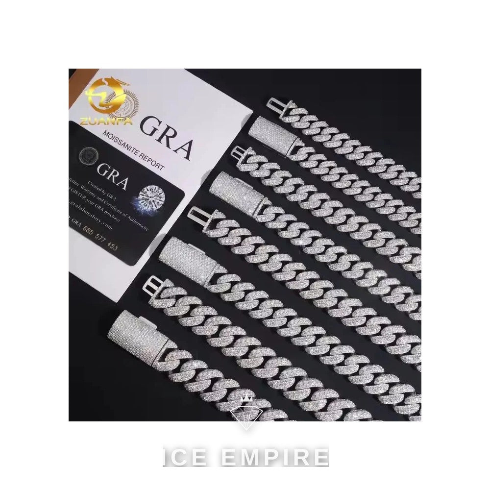 Iced Out 925 Silver Moissanite Cuban Chain