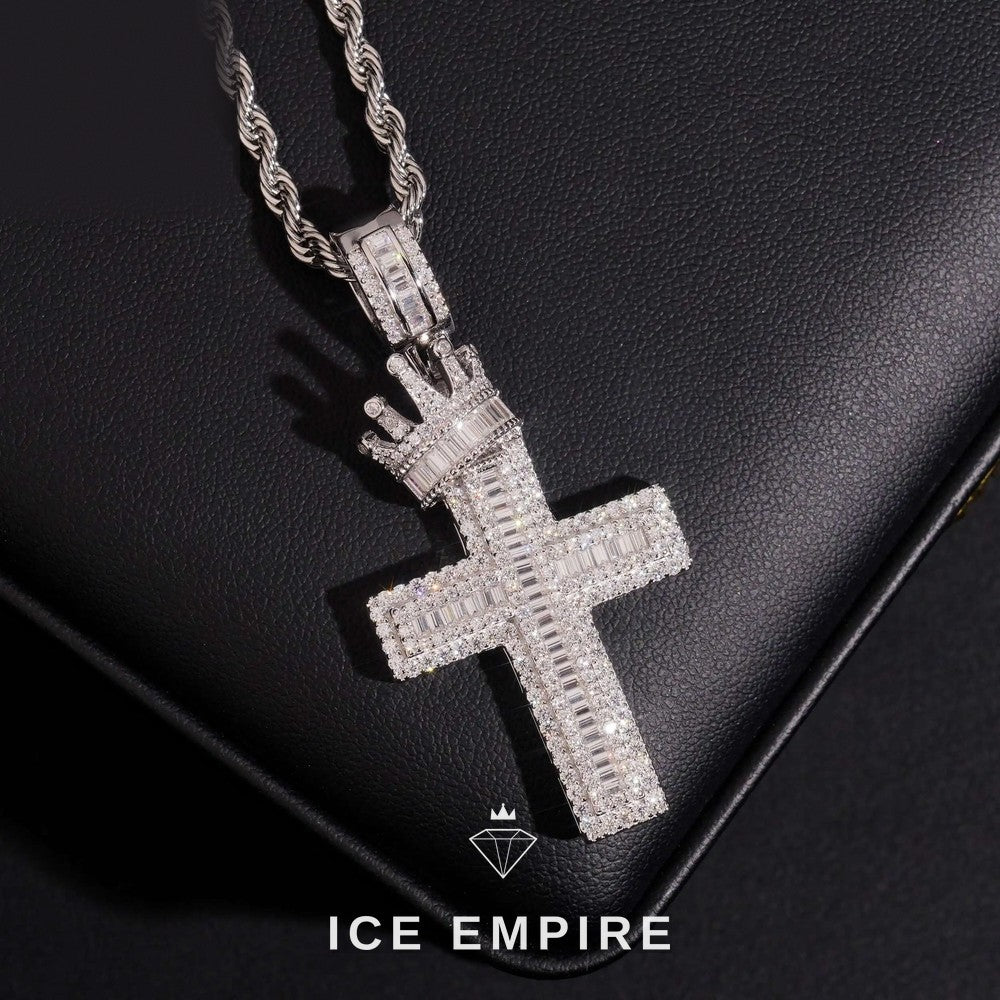 Iced Out Cross Rose Gold Moissanite Pendant