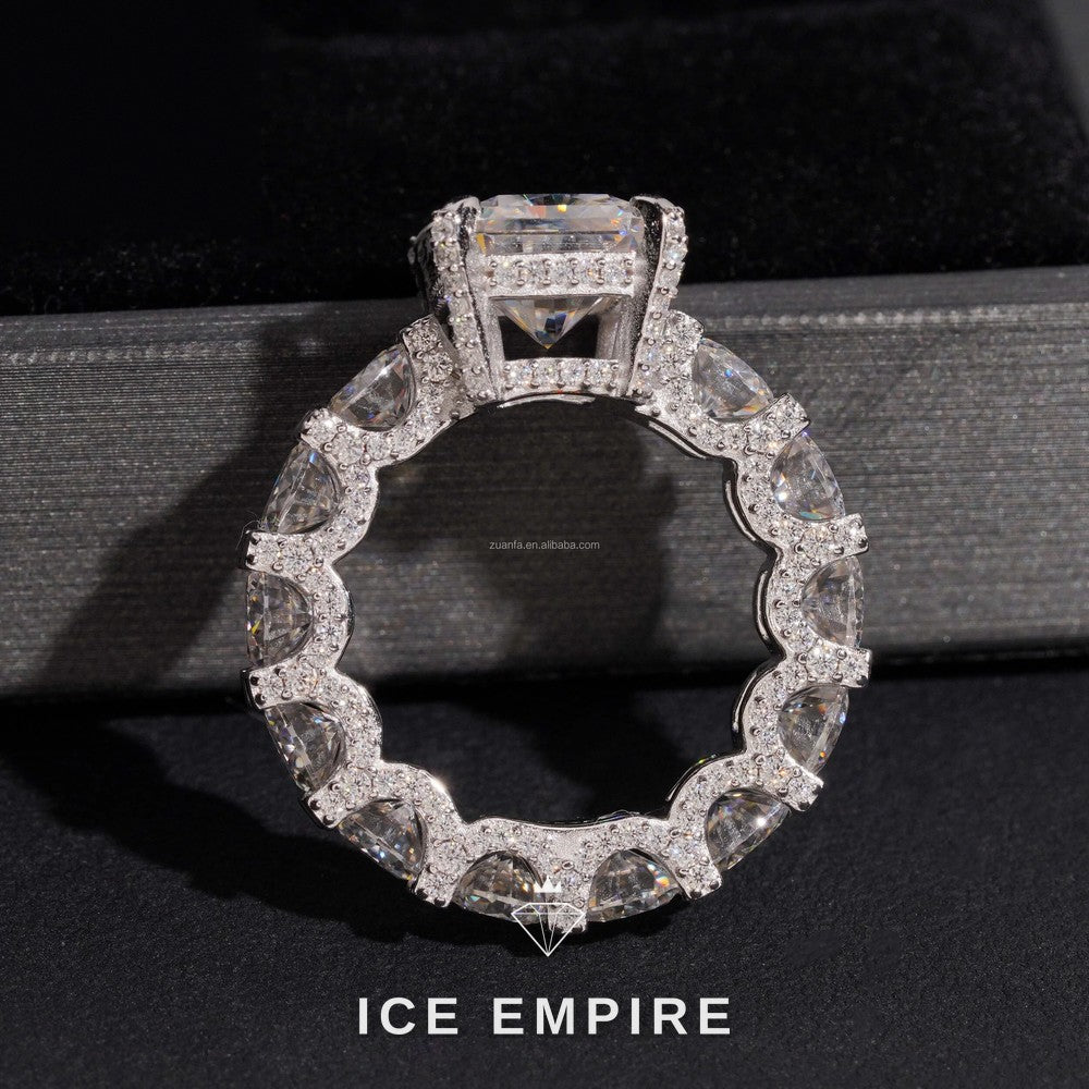 Iced Out 925 Silver Moissanite Engagement Ring