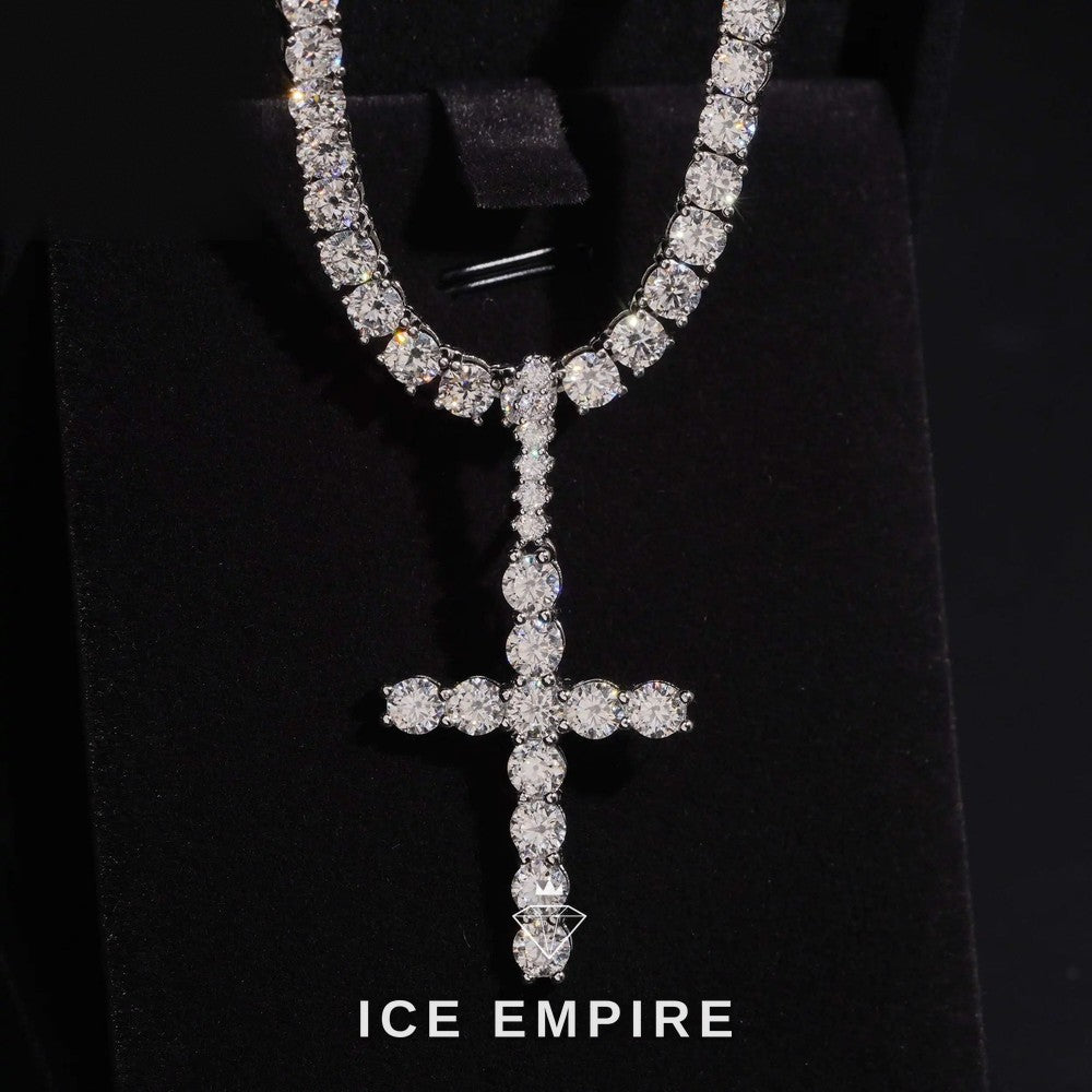 Iced Out Cross Rose Gold Plated Moissanite Pendant