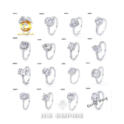 Iced Out 925 Silver Moissanite Engagement Ring