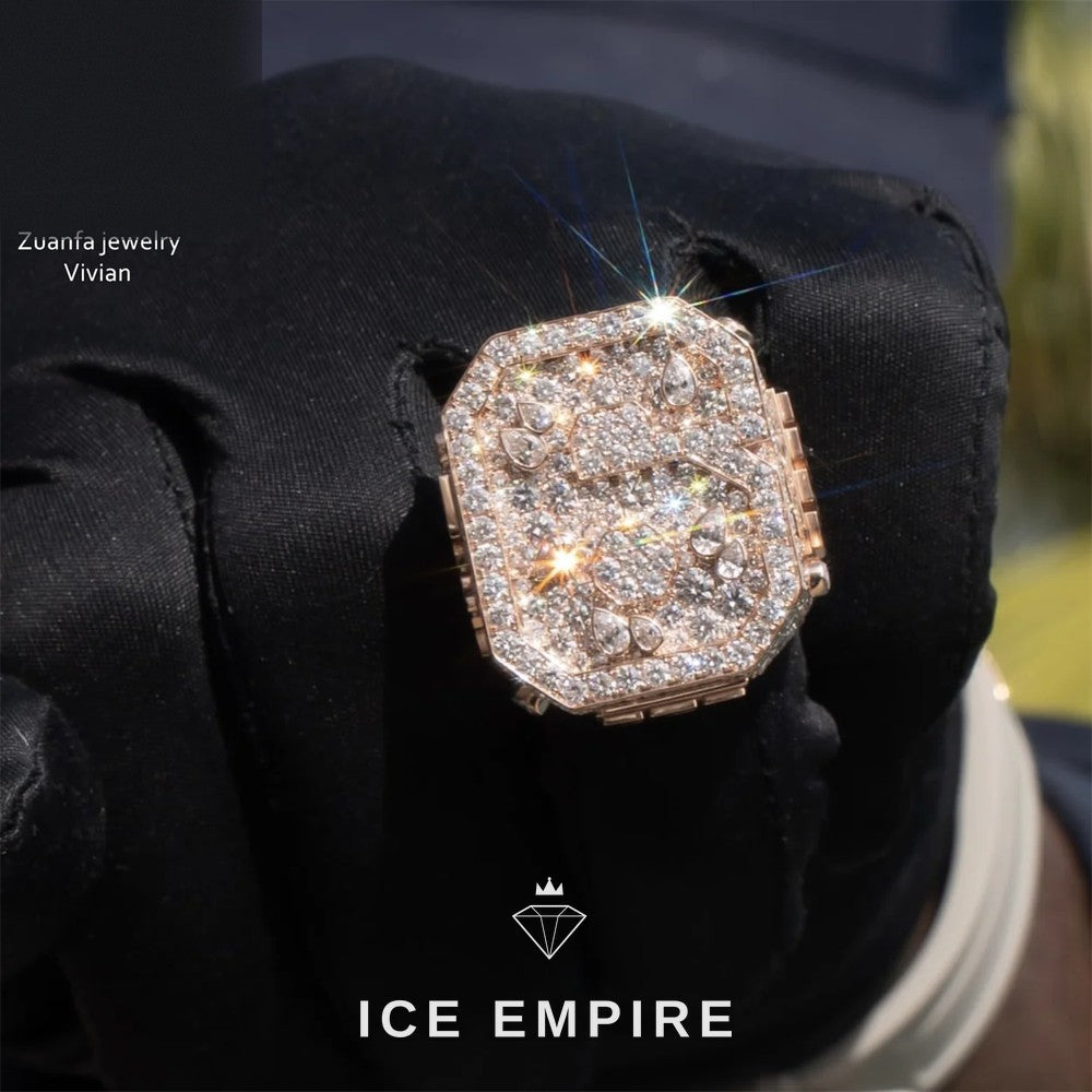 Iced Out 925 Silver Moissanite Ring
