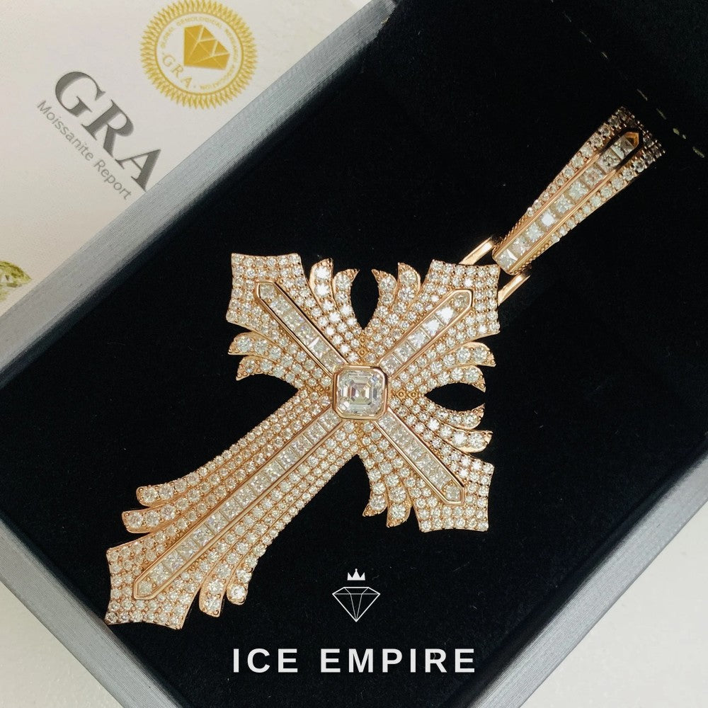 Iced Out Cross Rose Gold Plated Moissanite Pendant