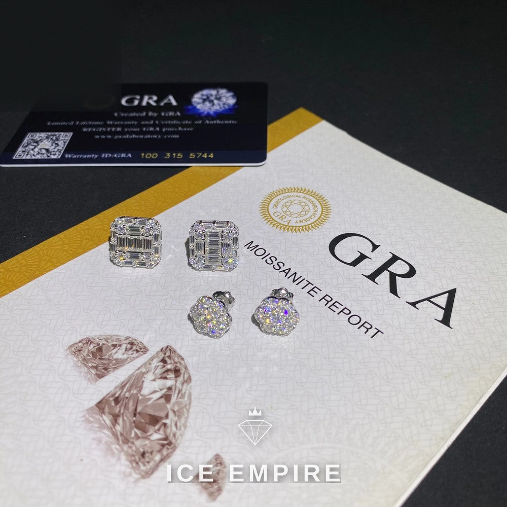 Iced Out Baguette 925 Silver Moissanite Stud Earrings