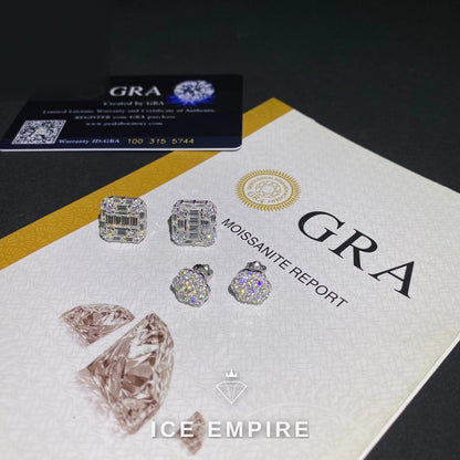 Iced Out Baguette 925 Silver Moissanite Stud Earrings