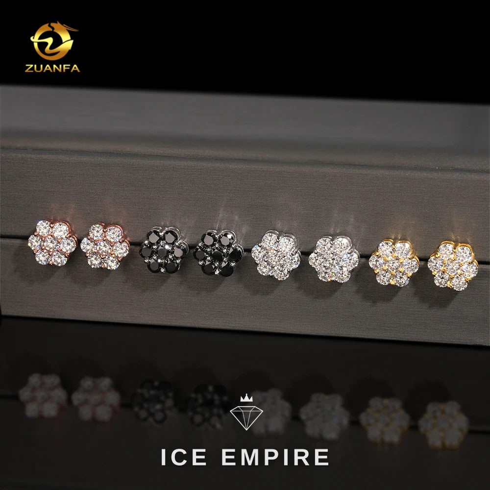 Iced Out Cluster Rose Gold Plated Moissanite Stud Earrings