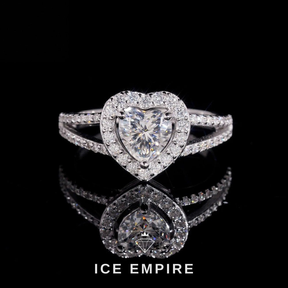Iced Out Heart 18K Gold Moissanite Wedding Band