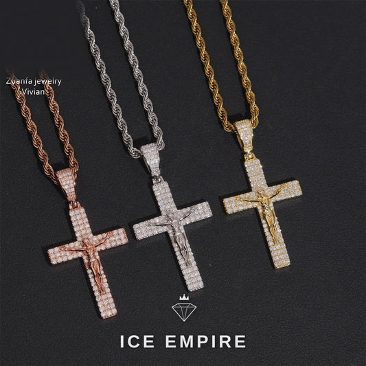 Iced Out Cross 925 Silver Moissanite Pendant