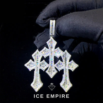Iced Out Cross 925 Silver Pendant