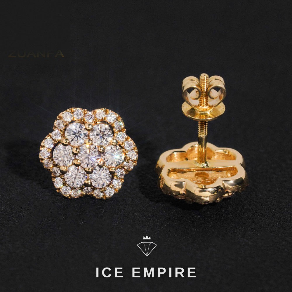 Iced Out Cluster Rose Gold Plated Moissanite Stud Earrings
