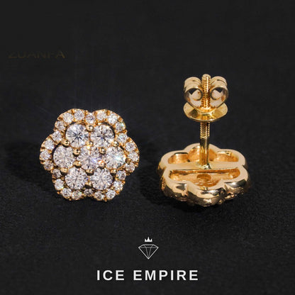 Iced Out Cluster Rose Gold Plated Moissanite Stud Earrings