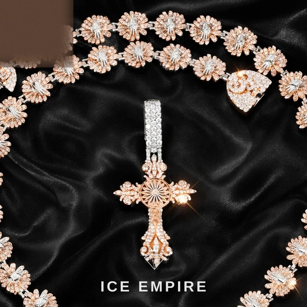 Iced Out Cross Rose Gold Plated Moissanite Pendant