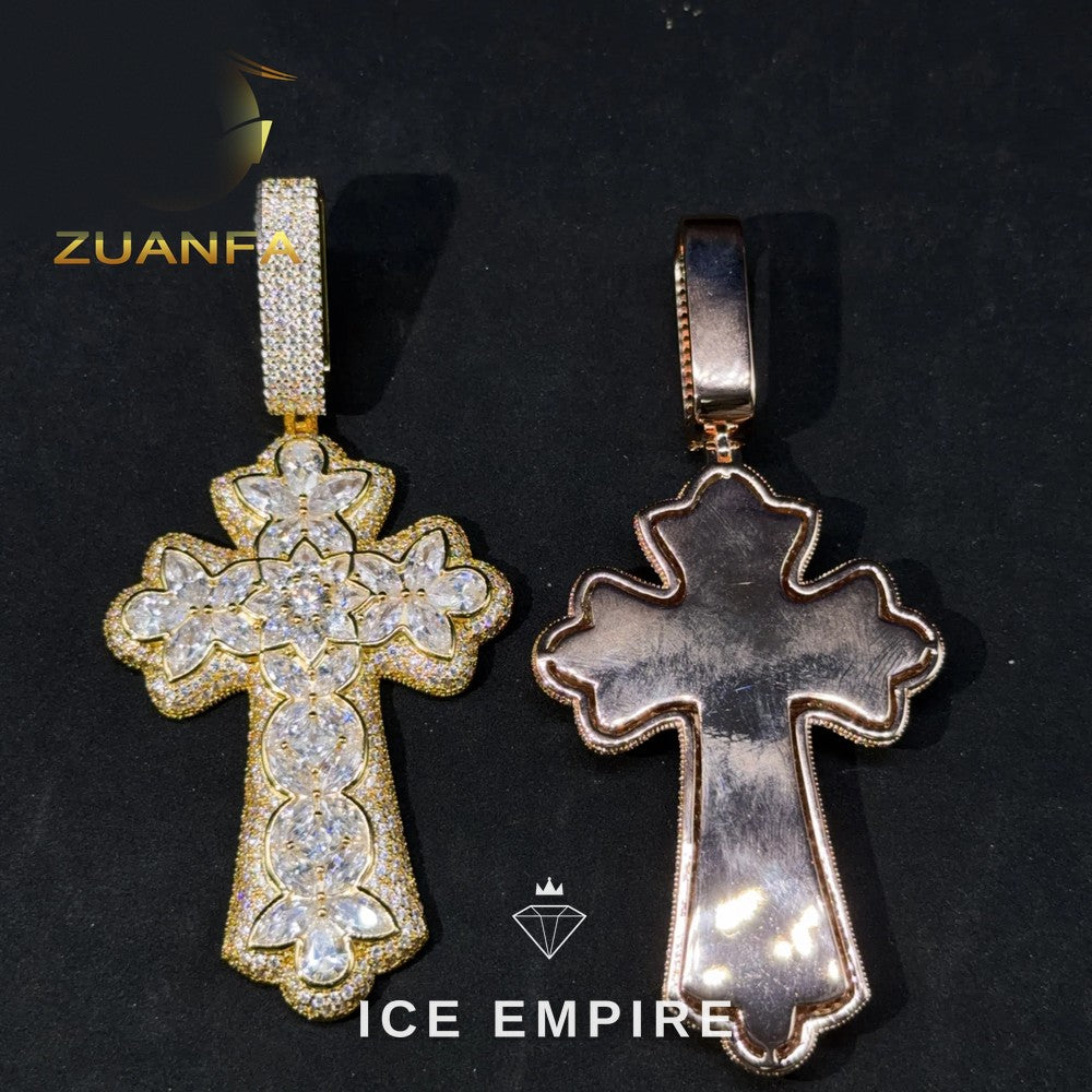 Iced Out Cross Rose Gold Plated Moissanite Cuban Chain