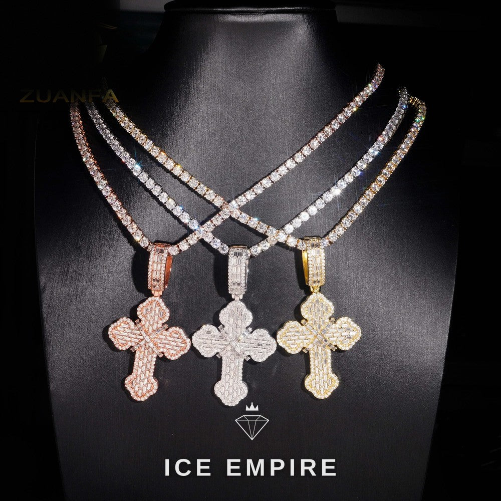 Iced Out Cross 925 Silver Moissanite Pendant