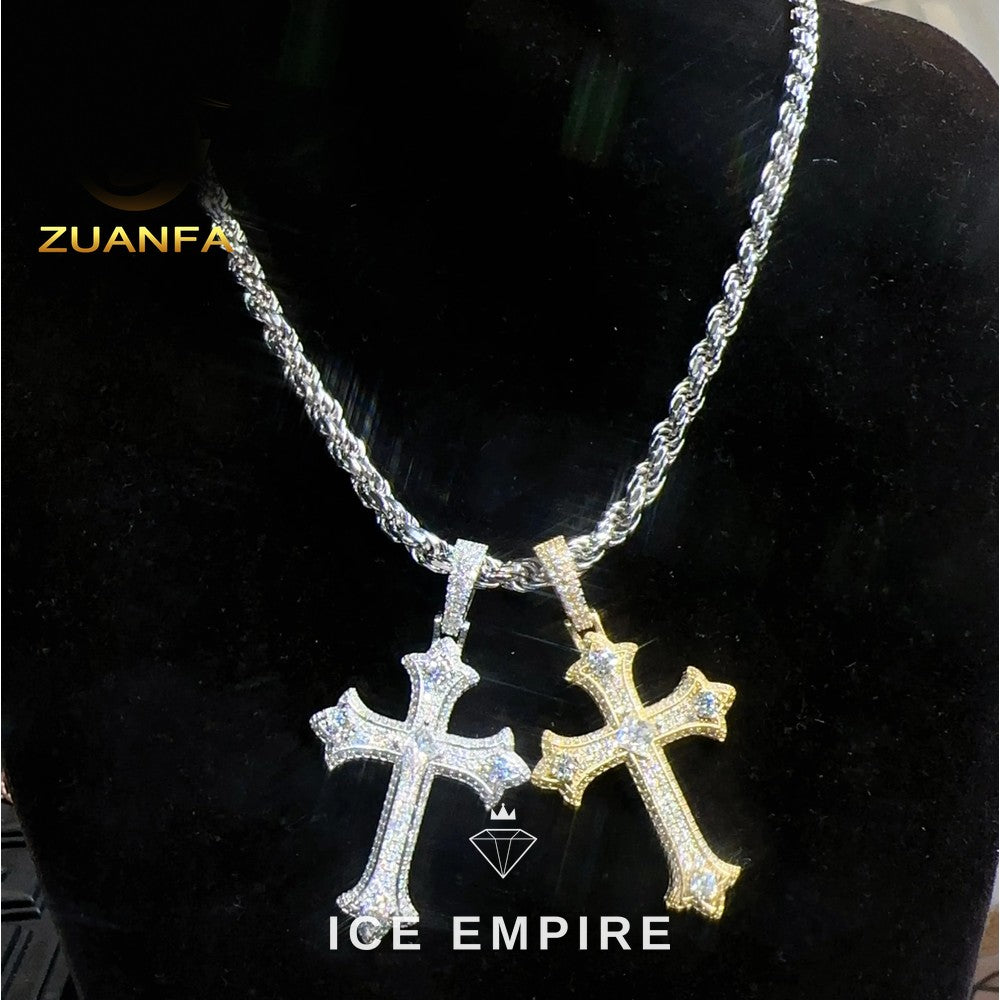 Iced Out Cross Rose Gold Plated Moissanite Pendant