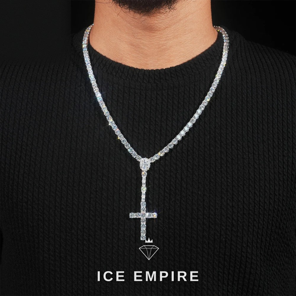 Iced Out Cross Rose Gold Plated Moissanite Cuban Chain
