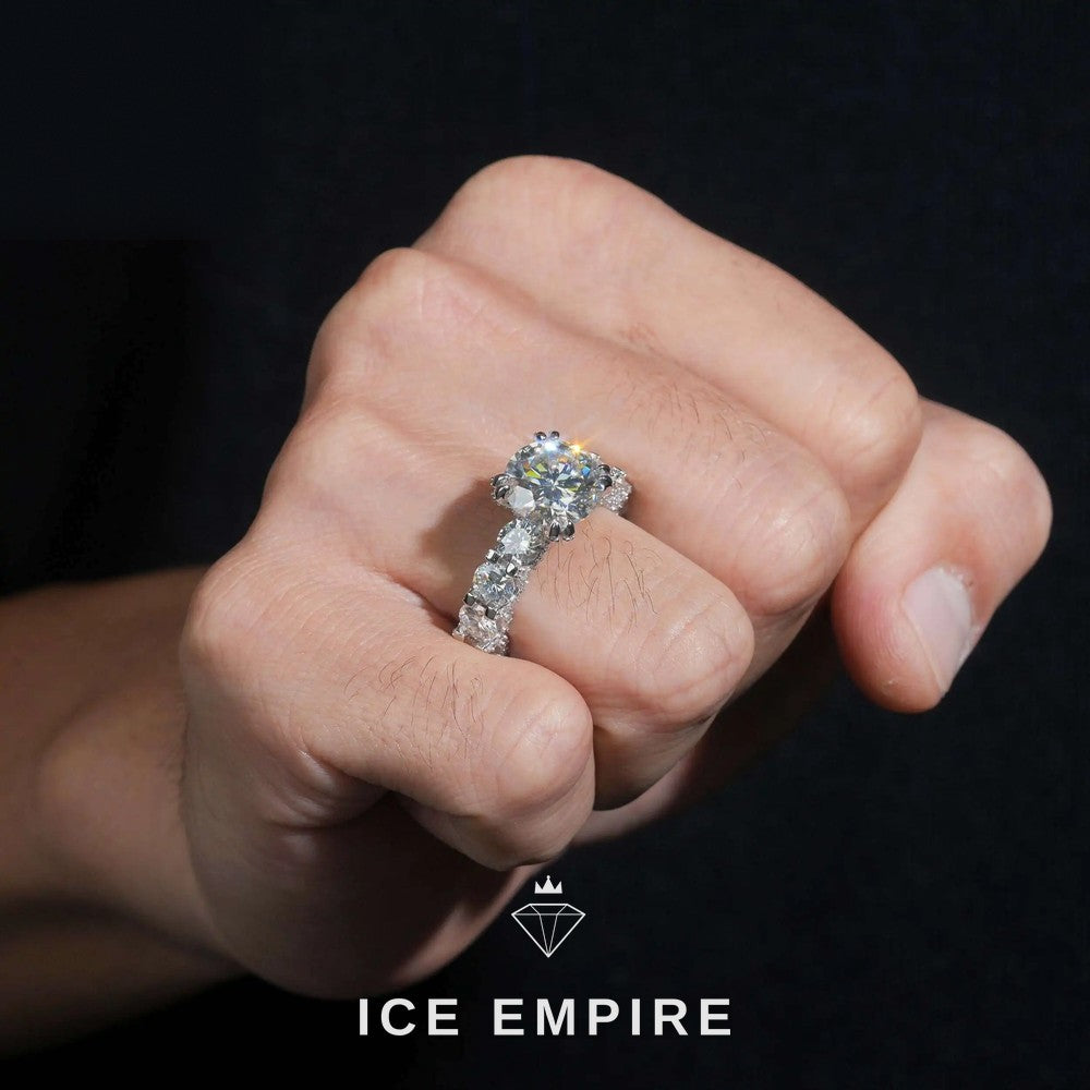 Iced Out 925 Silver Moissanite Engagement Ring