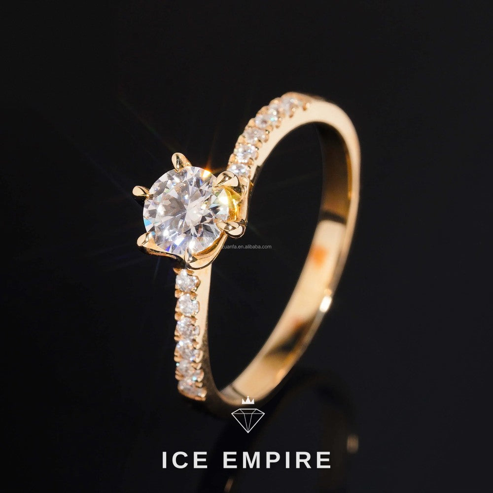 Iced Out 14K Gold Moissanite Engagement Ring