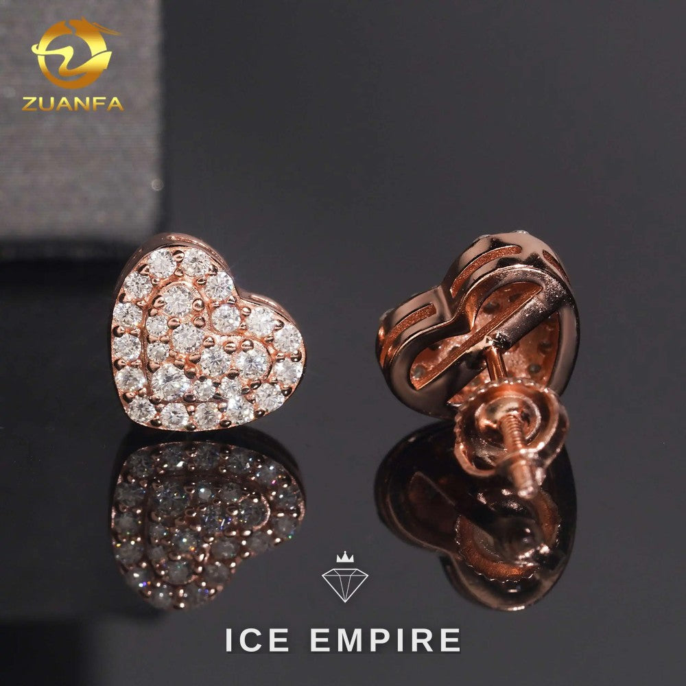 Iced Out Heart 925 Silver Moissanite Stud Earrings