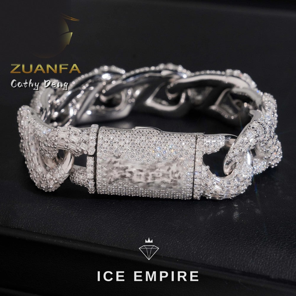 Iced Out Baguette 925 Silver Moissanite Cuban Chain