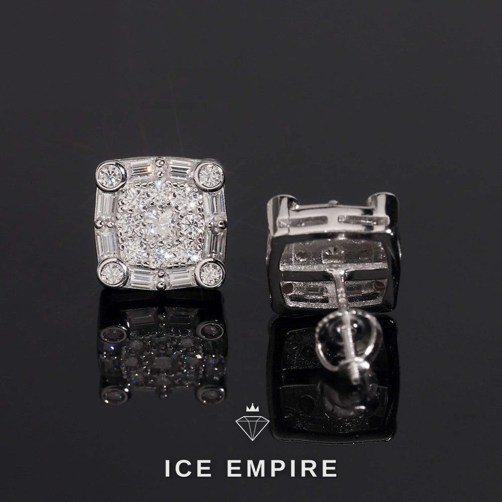 Iced Out Baguette 925 Silver Moissanite Stud Earrings
