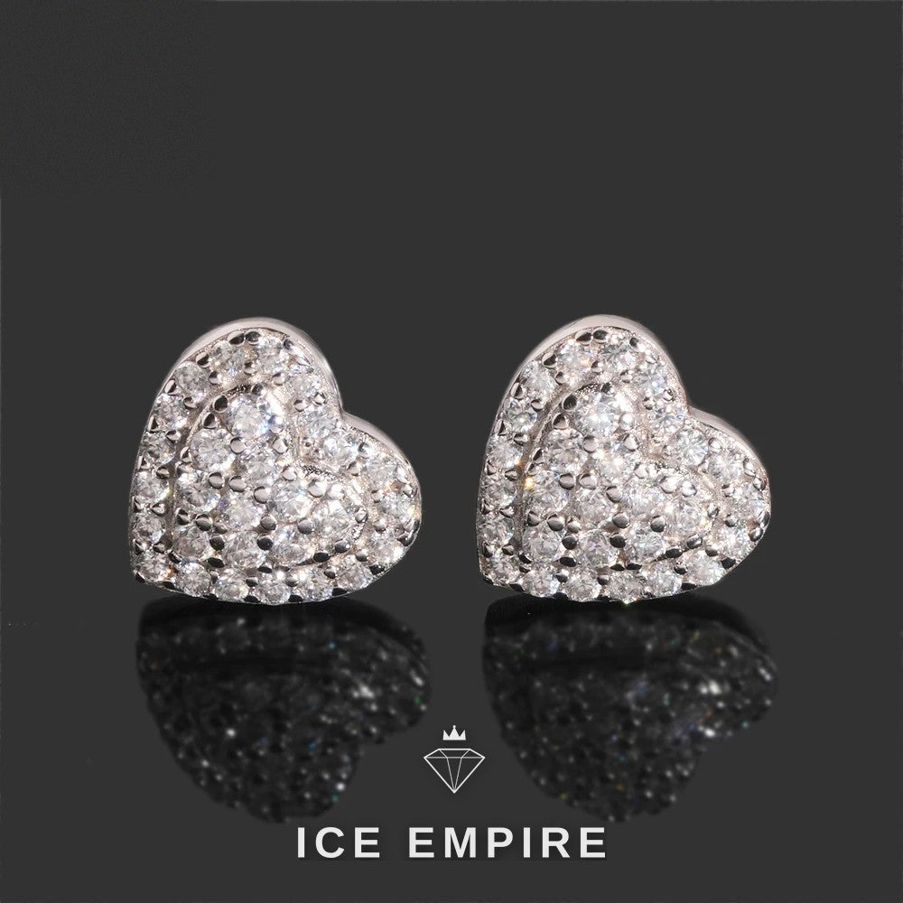 Iced Out Heart 925 Silver Moissanite Stud Earrings